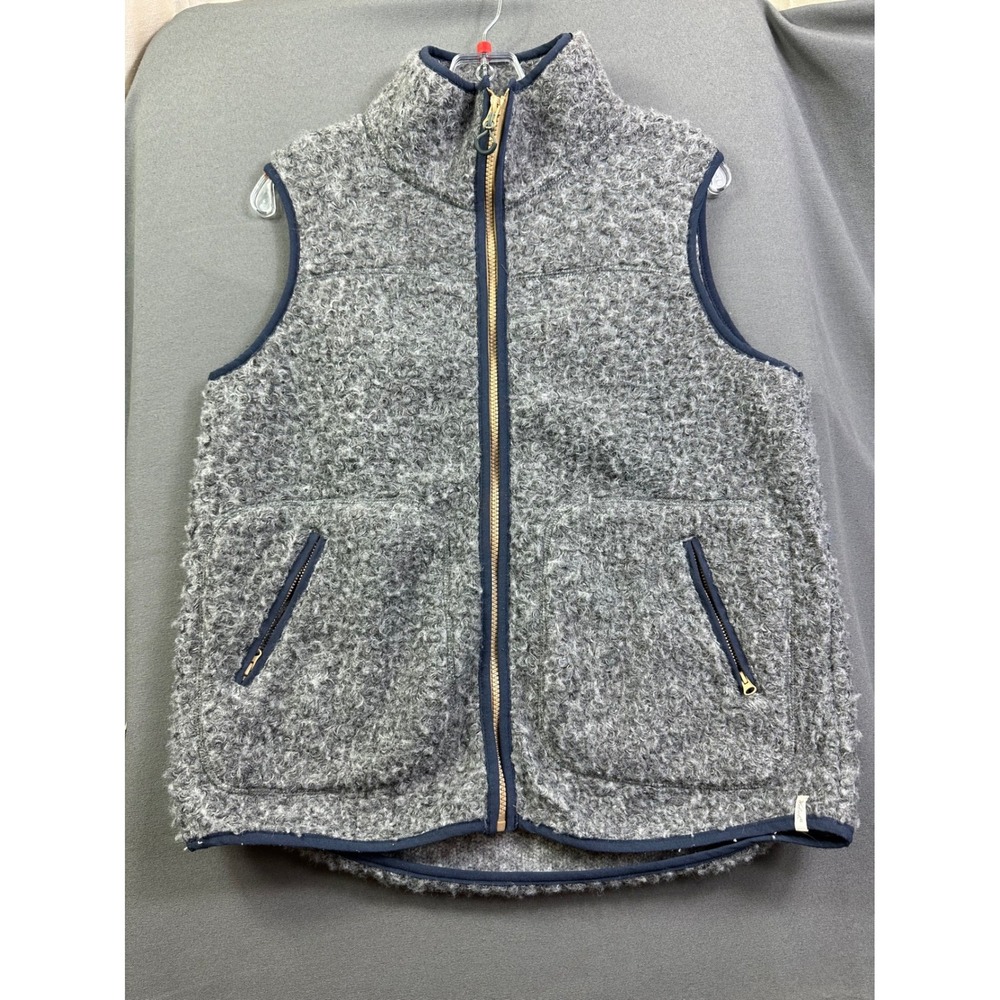 Woolrich Women's Gray Sherpa Fleece Full Zip Vest Navy Trim 18551 Medium